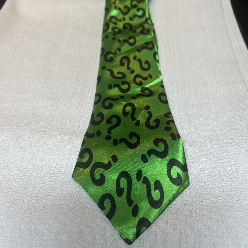 Riddler Necktie Question Marks Green Batman Villain Neck Tie Costume Cosplay